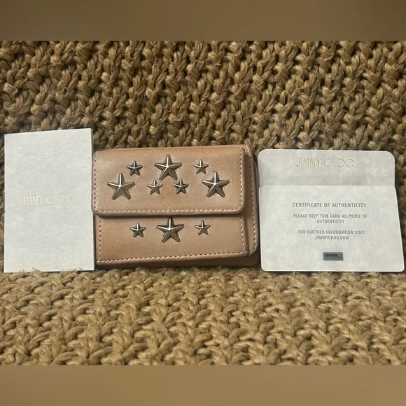 Jimmy Choo Star-Studded Nude Pink Leather Compact Wallet - EUC with COA - Picture 6 of 9